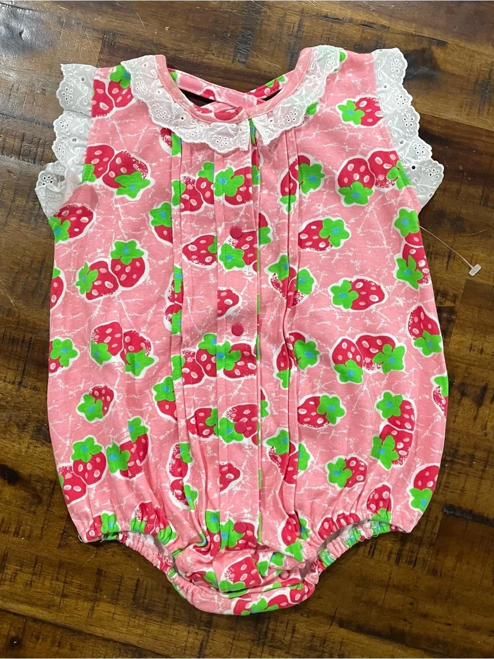 Vintage Okie Dokie Strawberry Bubble Romper 24M Rainbow Tag Lace Bows 90s